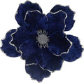 KI Store Blue Velvet Magnolia Flowers Pack of 6 Oversize Artificial Christmas Poinsettia Floral Picks Stems for Xmas Tree Wedding Centerpiece Decorations