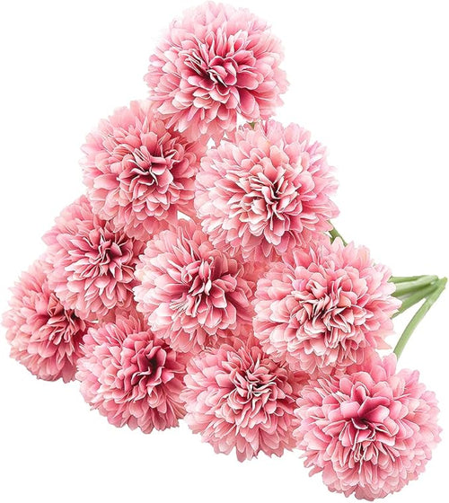 10Pcs Artificial Fake Flower Plants Silk Chrysanthemum Ball Hydrangea Arrangements Wedding Bouquets Decor Home Kitchen Garden Party Table Floral Centerpieces DIY(Dark Pink)
