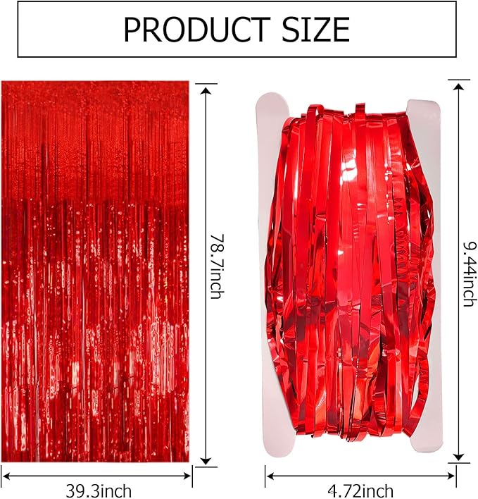 5 Pack Red Streamers Party Backdrop Christmas Decorations Foil Fringe Backdrop Curtains Carnival Casino Theme Birthday New Year Holiday Celebration Bachelorette Party Decorations Supplies