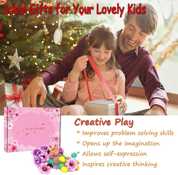 WUBOMJIO Flower Crowns Craft Kit, Make Your Own 12 PCs Floral Crowns Garland Handmade Arts and Crafts for Kids, DIY Fairy Flower Headbands and Bracelets,Hair Accessories for Girls/Teens/Women