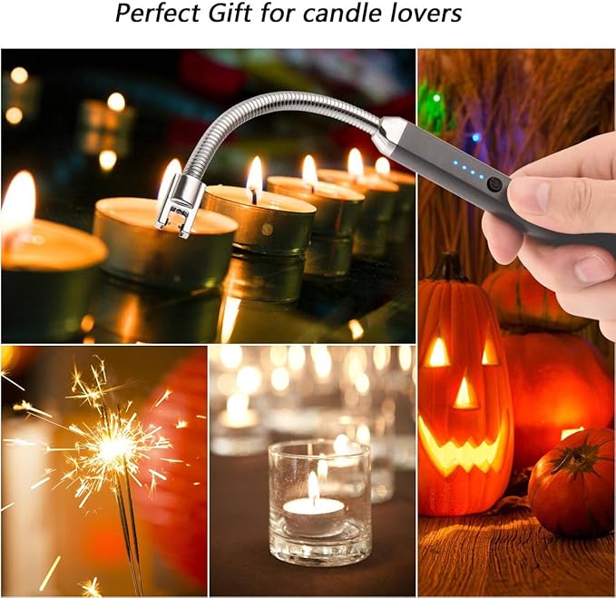 MEIRUBY Electric Candle Lighter, Birthday Christmas Stocking Stuffers Gifts for Women Mom Men Wife Sister, USB Arc Rechargeable Windproof Long Lighter for Candle BBQ Housewarming Gift Idals