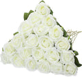 Hotop 20 Pcs Artificial Rose Flowers with Long Stem,Real Touch Silk Realistic Plastic Bouquet Roses Bulk for Home Decor Bridal Wedding Party Table Centerpieces Decorations(White)