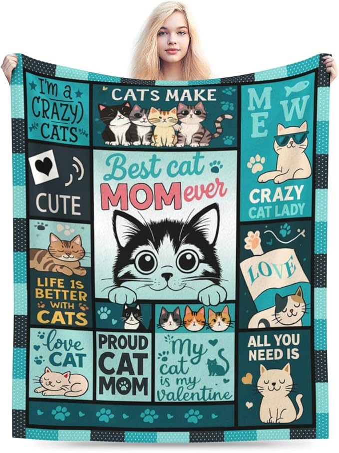 Cat Blanket Cute Cat Throw Blanket Kitten Soft Cozy Fleece Fuzzy Stuffed Plush Flannel Gifts for Girls Women Boys Kids Adults 50"X60"