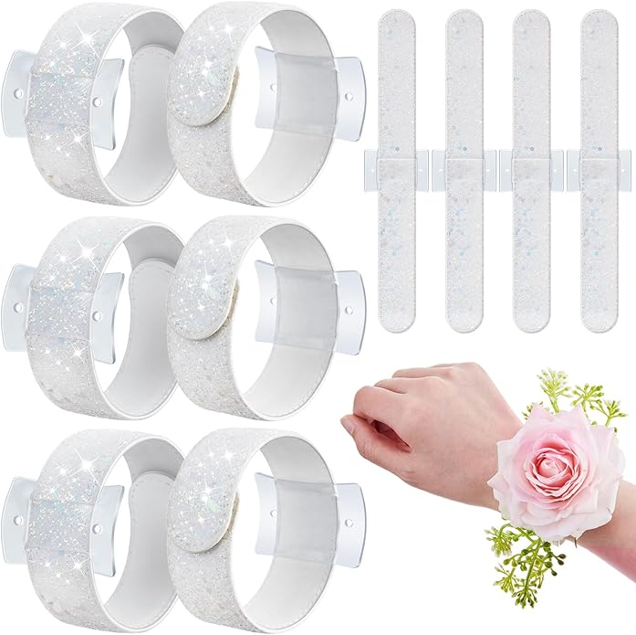 6 Pieces Slaplet Wrist Corsage Bracelets Wristlet Band Floral Corsage Slaplets Wedding Bracelets DIY Wrist Accessories for Bridesmaid Bridal Shower Party Prom