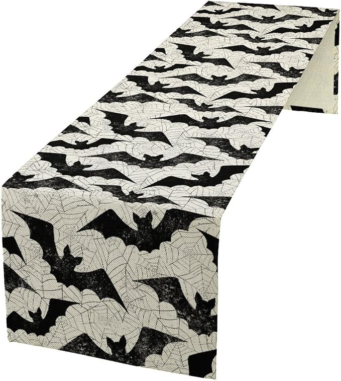 Gothic Table Runner,Bat Spider Web Pattern Table Runner for Home Kitchen Table Dining Garden Farmhouse Wedding Party Decor 13x36 Inch