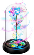 Childom Christmas Rose Gifts for Women,Birthday Gifts for Women Mom Christmas,Flowers for Delivery Prime,Rotating Colorful Light Up Rose in A Glass Dome,Anniversary Rose Gift for Her Valentines Day