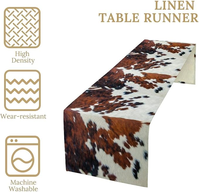 Cow Print Table Runner, Cowhide Print Western Style Table Runner Country Farmhouse Cottage Cow Patten Table Decoration for Home Kitchen Dining, 13x36 in