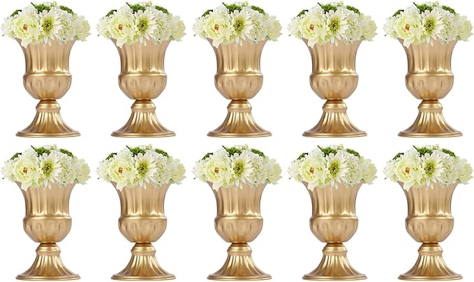 10PCS Gold Wedding Flower Vases, 6.3''h Trumpet Floral Display Holders, Table Centerpieces Decors, Metal Plant Urn Vases, Ready to Use for Garden Wedding Bedroom Living Room Office