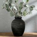 Ceramic Vase, 6.7 inch Ribbed Textured Minimalist Rustic Farmhouse Terracotta Vase for Home Decor, Table, Living Room, Entryway, Shelf, Mantel Decoration (Black)