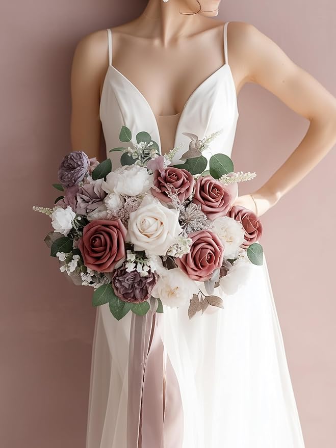 InnoGear Artificial Flowers, 50 Pcs Dusty Pink Foam Fake Roses Bulk with Stems for Decoration DIY Wedding Bouquets Centerpieces Bridal Shower Party Christmas Tree
