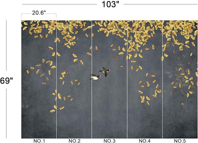 Ginkgo Leaf Flower Bird Wall Mural Wallpaper for Bedroom 103" x 69"