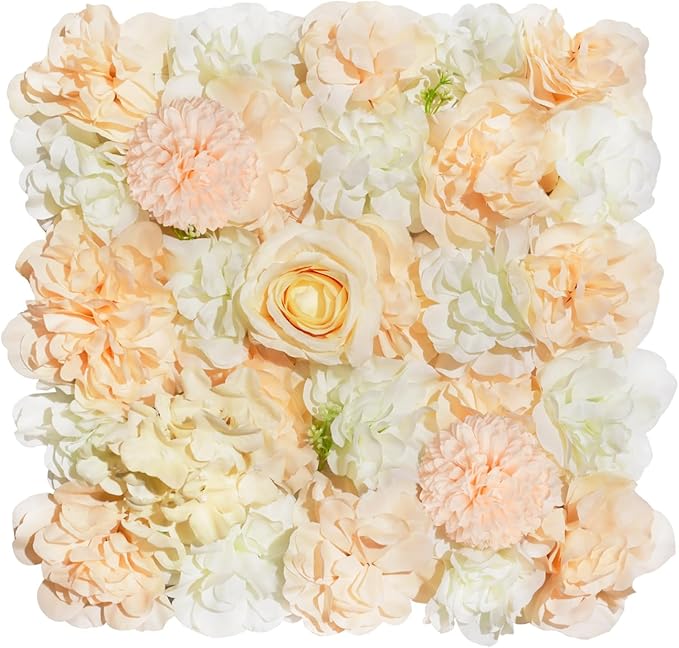 Champagne White Wedding Flower Backdrop 5ftx3.74ft Artificial Floral Backdrop Wall Panels for Bridal Shower Birthday Party Decor