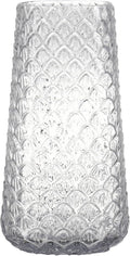 Glass Vase, Clear Flower Vase for Bouquet, Large Glass Vases for Flowers, Modern Vases for Living Room, Bedroom, Dining Table, Office, Kitchen, Wedding, 9 Inches
