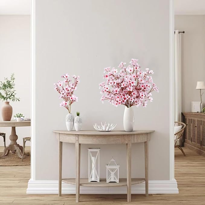 Sggvecsy Artificial Cherry Blossom Flowers 4 Pcs Faux Cherry Blossom Stems Faux Silk Cherry Blossom Branches 15.7’’ Fake Peach Flowers for Vase Arrangements Home Wedding Table Decor (Pink)
