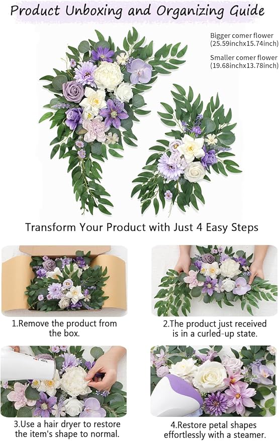 Artificial Wedding Arch Flowers Kit(Pack of 2) for Wedding Decor Ceremony and Reception Backdrop Decoration (Purple)