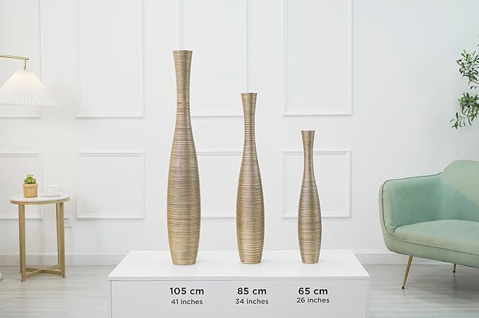 Leewadee Decorative Tall Floor Vase for Living Room Decor, 41 inches, Gold, Resin