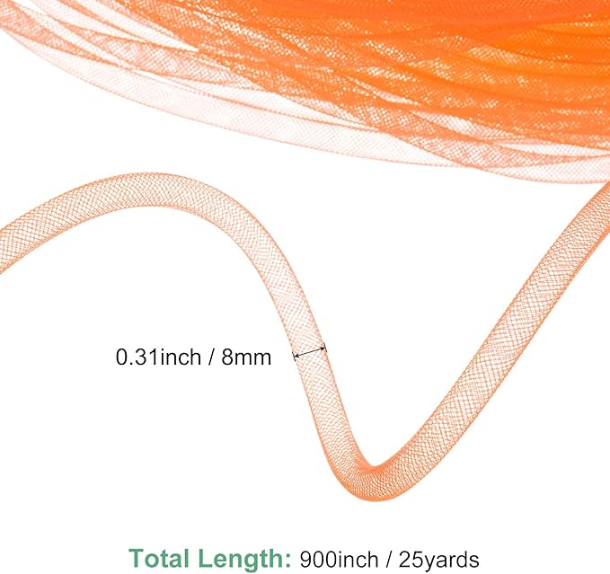 Mesh Tube Ribbon 25 Yards, 8mm Elastic Fabric Ribbons Mesh Tubing for Crafts/Gift Wrapping/Flower Bouquets/Wedding/Birthday/Holiday/Wreaths Christmas/Decoration[Orange]