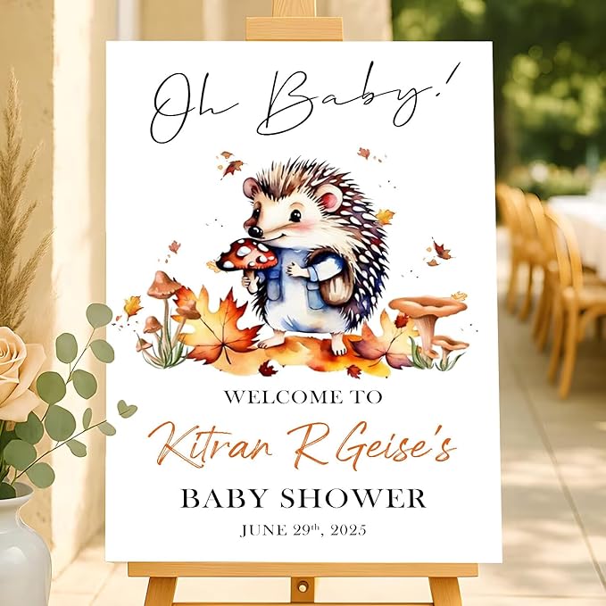 Personalized Baby Shower Welcome Sign For Outdoor, Custom Hedgehog Baby Shower Signs Decorations, GenGender Reveal Party signs, Mushroom Decoration Theme