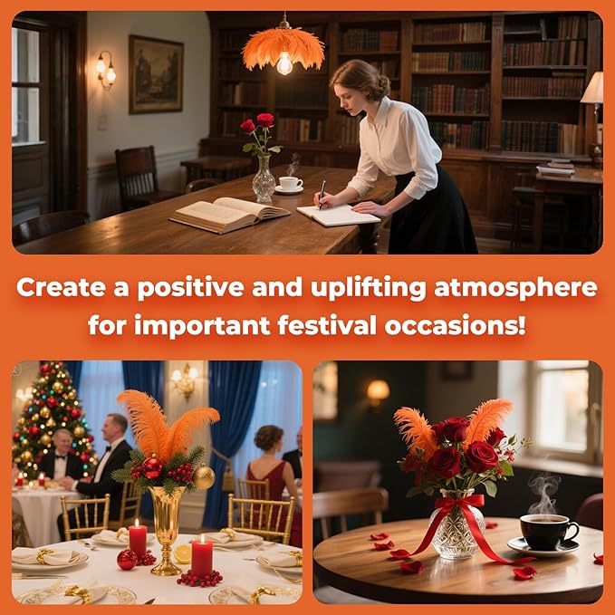Piokio 20pcs Ostrich Feather Orange 10-12 inch (25-30cm) Bulk Feathers for Home Decoration and DIY Clothing and DIY Clothes Decoration, Gatsby Decorations