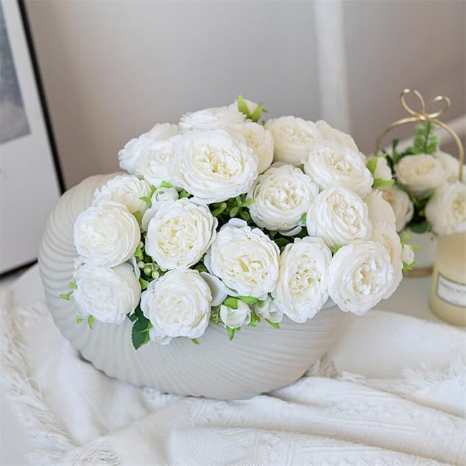 ASTRYAS 8 Packs Peonies Artificial Flowers, White Artificial Peonies, Silk Peonies Flowers Fake Peonies Artificial Flowers Peonies Bouquet for Centerpiece Table Wedding Party Home Decor
