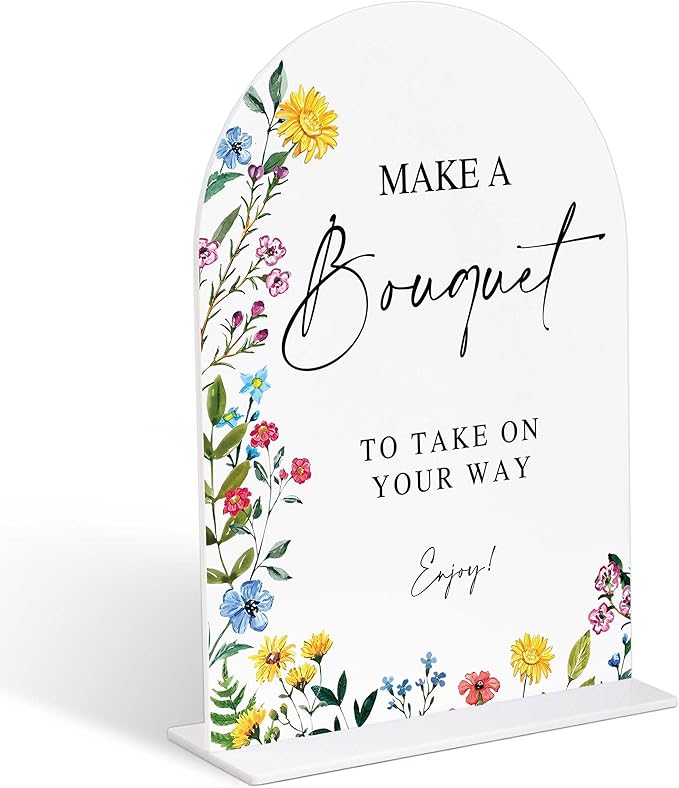 Acrylic Wedding Signs Make A Bouquet Sign for Reception, 6x8" Floral Themed Arch Acrylic Table Decor, Flower Bar Supplies, Love Is In Bloom Decorations for Baby Shower Bridal Shower Engagement Party