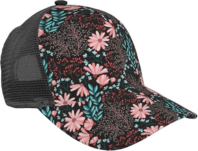 Tropical Pink Flowers Hats Women Men Hawaii Trucker Hat Adjustable Snapback Mesh Baseball Cap Hat