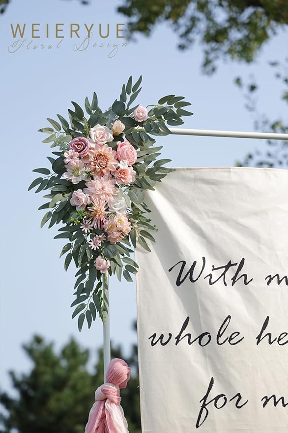Artificial Wedding Arch Flowers Kit(Pack of 2) for Wedding Arch, Bridal Shower, Ceremony and Reception Backdrop Decoration (Romantic Pink)