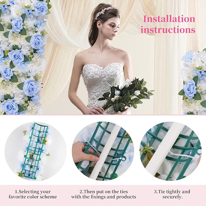 Flower Centerpieces for Tables - 6 Pack Wedding Arch Artificial Flowers Blue Arrangements Center Piece for Reception, Living Room, Kitchen, Dining Table Runner Decorations(20.5 * 9.4''/52 * 24cm)
