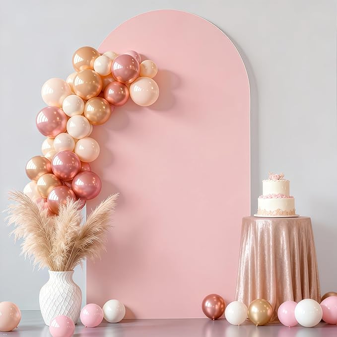 6.6FT Dusty Rose Arch Cover - Polyester Fitted Wedding Arch Stand Covers Round Top Chiara Arch Backdrop Cover for Birthday Party Banquet Photo Background Decoration