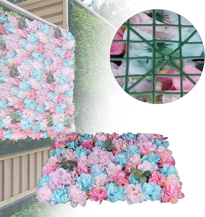 12pcs Simulated Flower Wall Decoration, 23.6x15.74in F-Lower W-All Panel for F-Lower W-All Backdrop, Flower Wall Decorative Background, Fine Grid, Multi-Tiered Petals, Photography Props