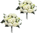Artificial Peony Flowers, 4Pcs Silk Peonies Fake Peony Bouquets for Home Wedding Office Party Decor (White)