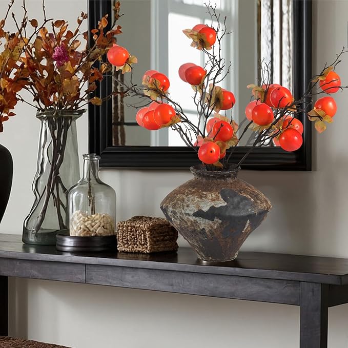 Wabi Sabi Style Ceramic Vase Brown Ceramic Rustic Vase for Wabi Sabi Style Decor Table Centerpiece, Home and Living Room Decoration, Shelf Decor, Mantel, Dinner Table Office Decorations