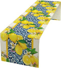 Lemon Table Runner,Summer Blue Tiles Lemons Kitchen Dining Table Decoration Lemons Table Cover for Indoor Outdoor Home Party Decor, 13 x36 Inch
