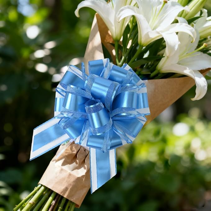 10-Pack Turquoise Blue Pull Bows for Gift Wrapping - 6 Inch Reusable Ribbon Bows, Large Instant Floral Decor Bows for Wedding, Christmas, Birthday Decor, Gift Basket & Party Decorations