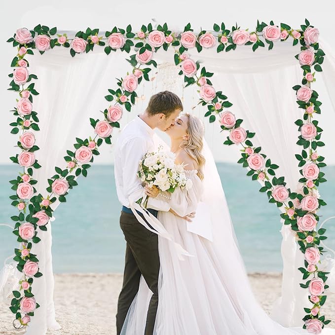4 Pcs Flower Garland, 26.4 Ft Pink Floral Garland Fake Flowers for Wedding Arch Party Wall Garden Room Decor