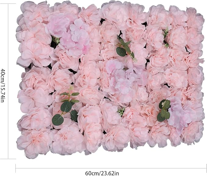 6 Pcs Artificial Flower Wall Panels 3D Flower Background Panel for Wall, 60x40cm Wedding Flower Decorations Wall Silk Rose Panels for Party, Nail, Photo Areas, Stage Background (Light Pink)