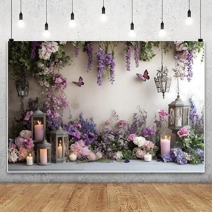 YongFoto Elegant Flower Wall Backdrop 10x5ft Floral Butterfly Candle Photography Background Baby Bridal Shower Wedding Girl Birthday Party Banner Room Decor Portrait Photoshoot Wallpaper Photo Booth