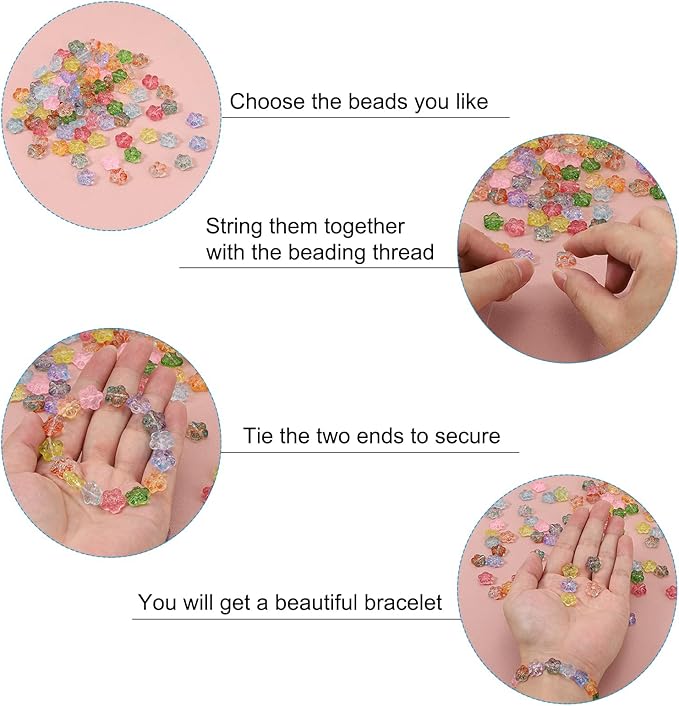 PATIKIL Random Glass Flower Beads, 50Pack Transparent Floral Beads Hibiscus Beads for DIY Jewelry Making Bracelets Bulk, Pink
