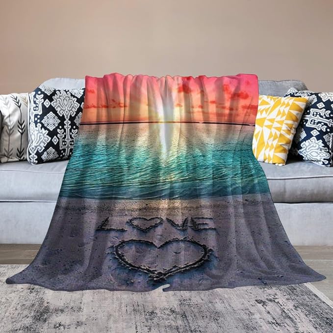 Ocean Beach Blanket - Love Gifts for Women & Men, Soft Warm Cozy Fleece Throw Blanket for Kids & Adults, 60"x80"