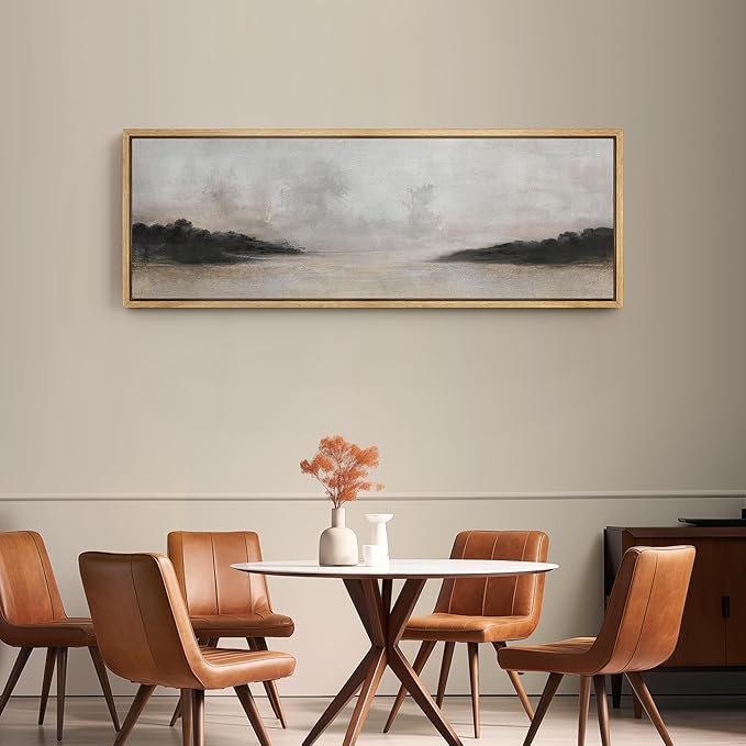 SIGNFORD Large Framed Canvas Print Wall Art Misty Forest Landscape Tranquil Nature Scene Illustrations Modern Art Relax/Calm Warm for Living Room, Bedroom, Office - 60"x20"