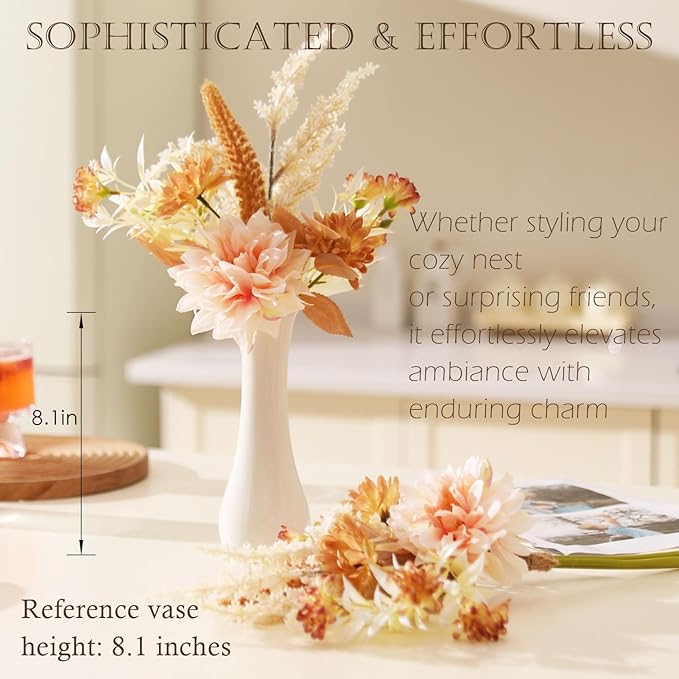 Fake Flower Bouquet, Faux Flower Arrangement for Decorating Kitchens, Bedrooms, Bathrooms, Realistic Artificial Flowers Made of Silk & Plastic, Floral Decoration with Dahlia & Small Blossoms
