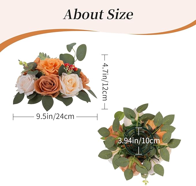 BLOSMON Terracotta Flowers for Wedding Decorations: 6 Pcs Artificial Rose Flower Balls for Table Centerpieces - Fall Fake Silk Kissing Floral Arrangements for Home Party Event DIY Decor