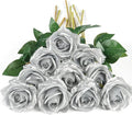 DuHouse 10pcs Silk Roses Artificial Flowers Fake Rose for Arrangement Wedding Party Home Decoration (Silver)