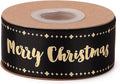 Merry Christmas Ribbon 10 Yards 1Inch Wide Black Satin Ribbons with Gold Printed Gift Ribbon for Craft Packing, Gift Wrapping, DIY Craft, Christmas Party Supplies