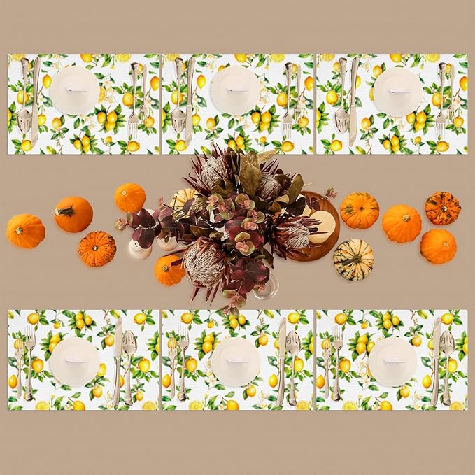 Lemon Tropical Summer Placemats Set of 1 PVC Vinyl Non Slip Table Mats Waterproof Heat Resistant Place Mats Washable Wipeable Dining Table Mat for Kitchen Party Indoor Outdoor Decorative