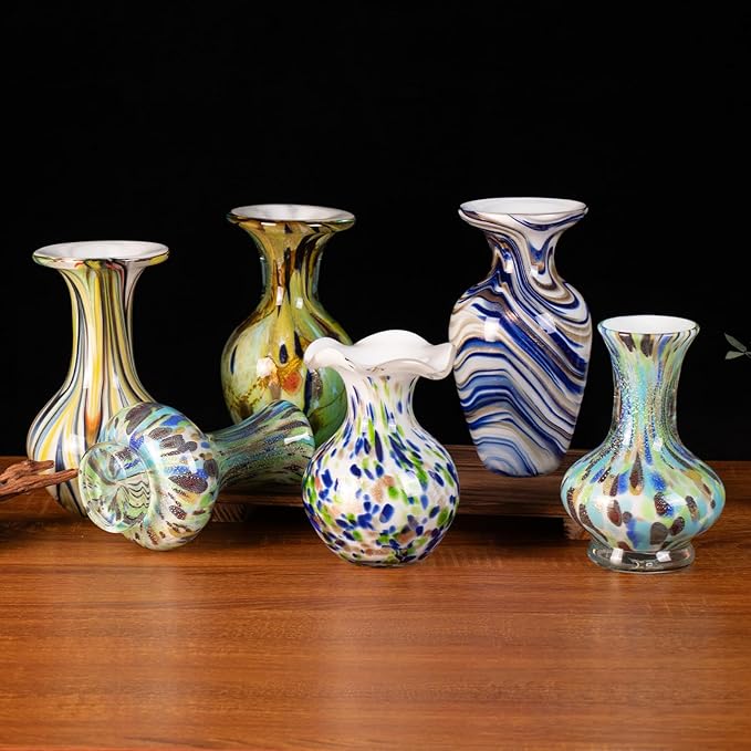 KAMMAK Colored Glass Vase, Beautiful Hand Blown Decorative Vase, Modern Art Vase for Flower Mantle Dining Table Centerpiece, Entryway Living Room Wedding Decoration, FH019