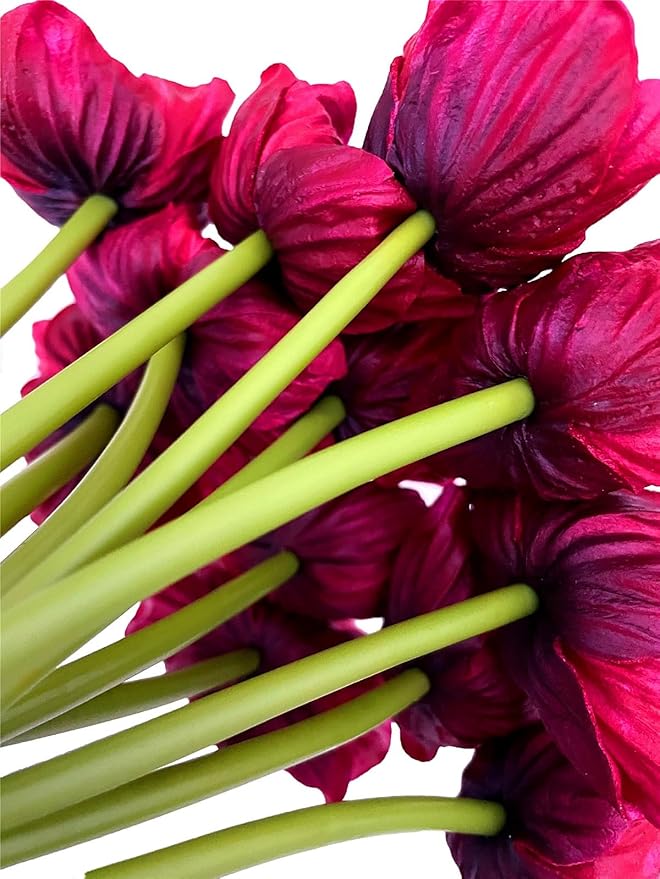 14Pcs Real Touch Anemone Poppy Bouquet for Artificial Flower Decor Kitchen Table Centerpiece Vase Home Greenery Wedding Holding Flowers Backdrop Arch Wall (Wine Red)