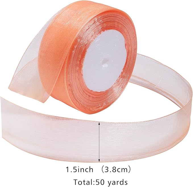 Orange Ribbon for Gift Wrapping 1-1/2 inch Sheer Organza Ribbon for Flower Bouquet Tulle Chiffon Ribbons for Wedding Invitations Christmas Decorations Crafts 50 Yards
