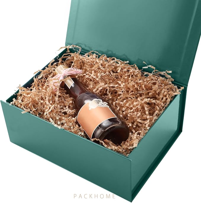 PACKHOME Christmas Gift Box 9x6.5x3.8 Inches, Rectangle Collapsible Box with Magnetic Lid for Xmas Gift Packaging (Glossy Dark Green)