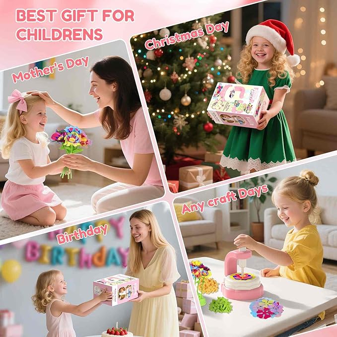 Arts Crafts For Kids Ages 4-8：5 6 7 8 9 10 year old Girl Birthday Gift Ideas,christmas stocking stuffers Creative Craft Diy Fabric Flower Bouquets Toys age 8-13,Flower Press Kit Educational Toys